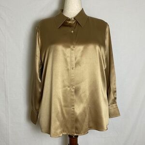 Lauren Ralph Lauren Silk Blouse Brown Long Sleeve Button Down Plus Size18W